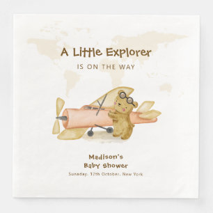 Serviette En Papier Carte du monde de l'explorateur ours mignon avion