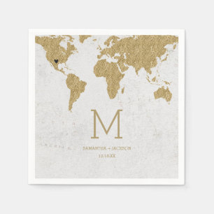 Serviette En Papier Carte du monde en feuille d'or pour mariage de des