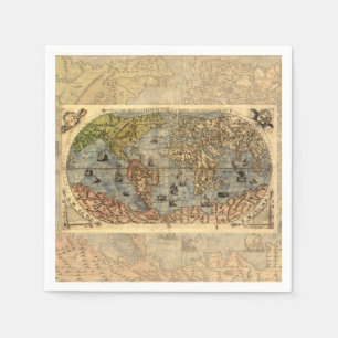 Serviette En Papier Carte du monde Forlani Antiquev 1565 Renaissance