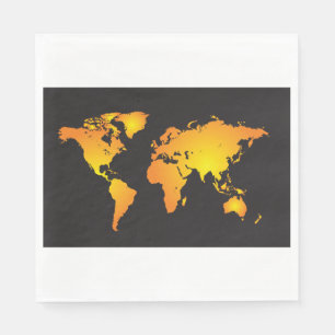 Serviette En Papier Carte du monde lumineux en orange et jaune