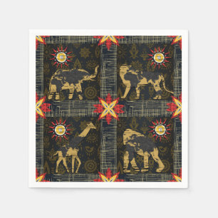 Serviette En Papier Carte du Monde Safari Bleu Or Rouge Animaux Africa