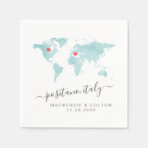 Serviette En Papier Carte du monde Turquoise Corail Moveable Hearts Ma