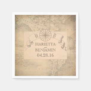 Serviette En Papier Carte du monde vintage Mariage de destination