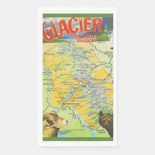 Serviette En Papier Carte du parc national de Glacier (Devant)