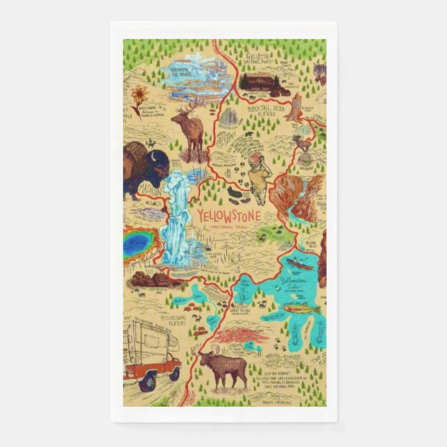 Serviette En Papier Carte du Parc National de Yellowstone (Devant)