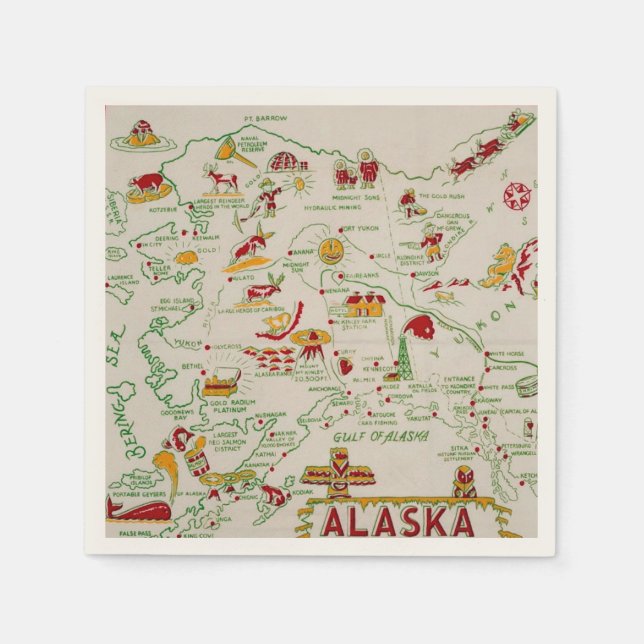 Serviette En Papier Carte illustrée de l'Alaska (Devant)