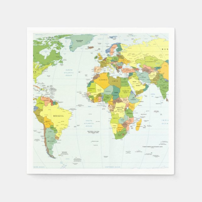 Serviette En Papier Carte mondiale Globe Pays Atlas (Devant)