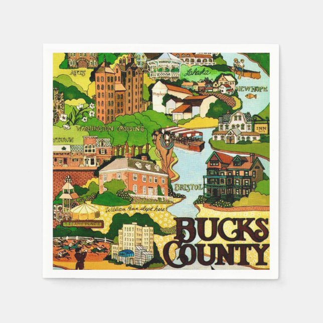Serviette En Papier Carte postale du comté de Bucks, Pennsylvanie (Devant)