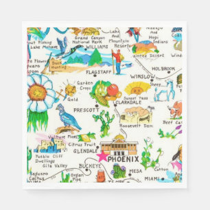 Serviette En Papier Carte postale illustrée colorée de l'Arizona