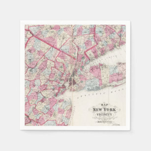 Serviette En Papier Carte vintage 1868 de New York