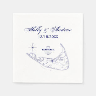 Serviette En Papier Carte vintage de l'île de Nantucket MA Bleu marine