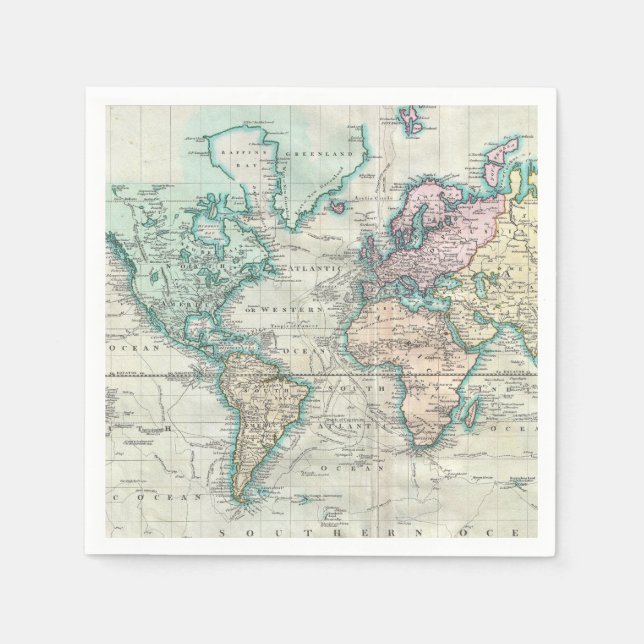 Serviette En Papier Carte vintage du monde (1801) (Devant)