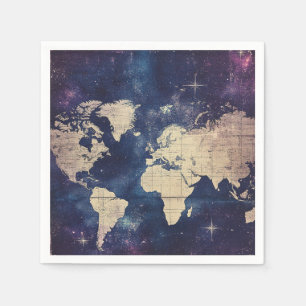 Serviette En Papier Carte vintage du monde céleste pourpre (7)