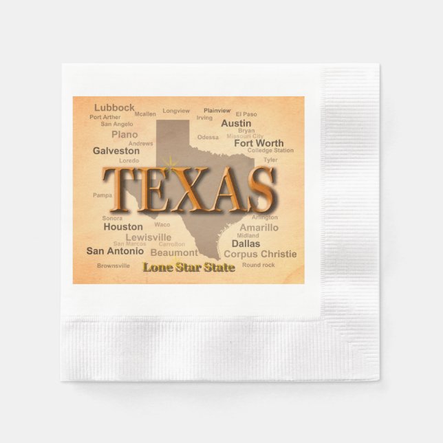 Serviette En Papier Carte Vintage du Texas (Devant)