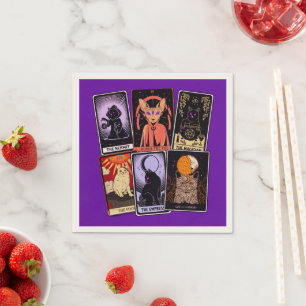Serviette En Papier Cartes de Tarot de Chat—Empress d'Halloween. Hermi