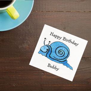 Serviette En Papier Cartoon bleu amusant Anniversaire Souriant Escargo