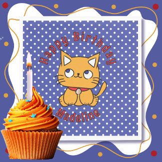 Serviette En Papier Cartoon de chat bleu doux rouge orange fête d'anni