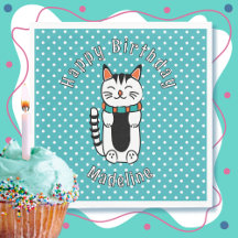 Cartoon de chat mignonne Turquoise White Dot Anniv