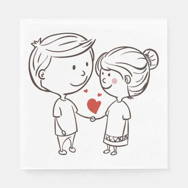 Serviette En Papier Cartoon Mariage Et Salle Mariage noir et blanc (Devant)
