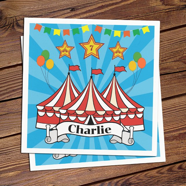 Serviette En Papier Cartoon moderne Big Top Circus coloré Anniversaire (Créateur téléchargé)