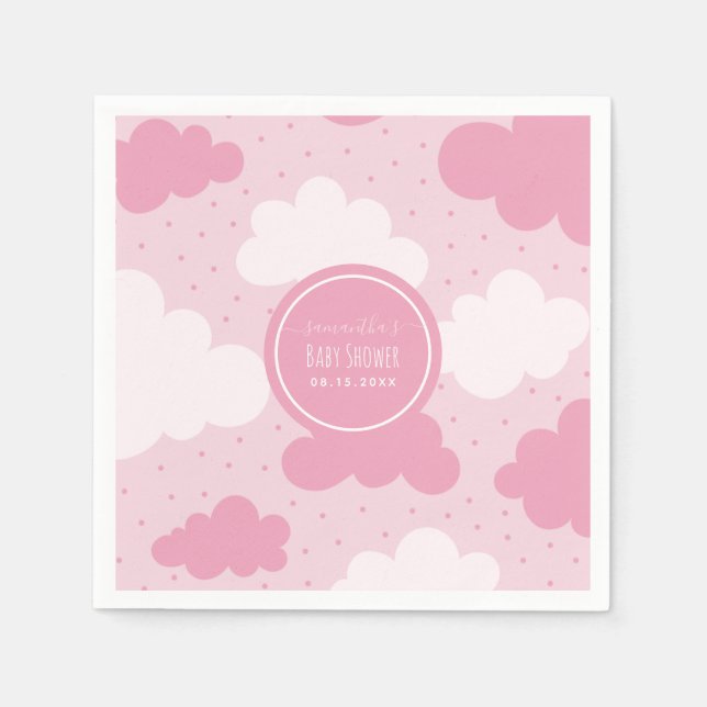 Serviette En Papier Cartoon rose et blanc Nuages Fille Baby shower mig (Devant)