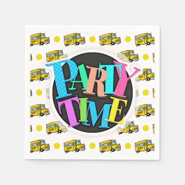Serviette En Papier Cartoon School Bus, Pois jaunes et blancs (Devant)