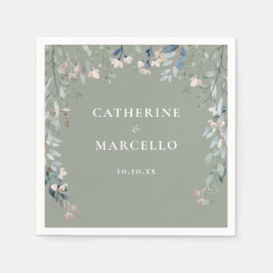 Serviette En Papier Cascade Florale de Fleurs Sauvages Mariage Vert Sa