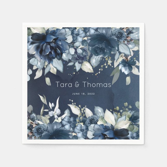 Serviette En Papier Cascady Peonies Mariage Marine Cocktail Napkins (Devant)