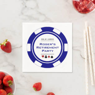 Serviette En Papier Casino Blue White Poker Chip Retraite Party