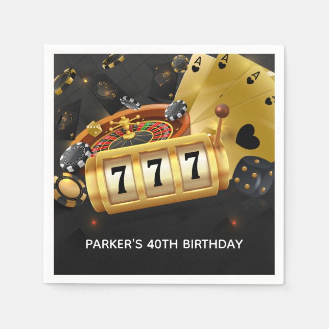 Serviette En Papier Casino personnalisé Night Party Black Gold (Devant)