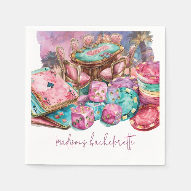 Serviette En Papier Casino Personnalisé Rose Luxe Bachelorette (Devant)