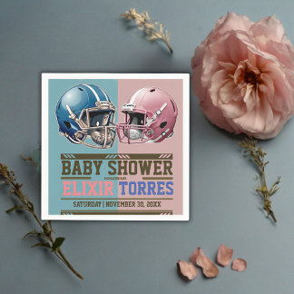 Serviette En Papier Casque de football américain bleu et rose Baby sho