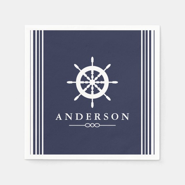 Serviette En Papier Casque de navire blanc marine et bleu marine (Devant)