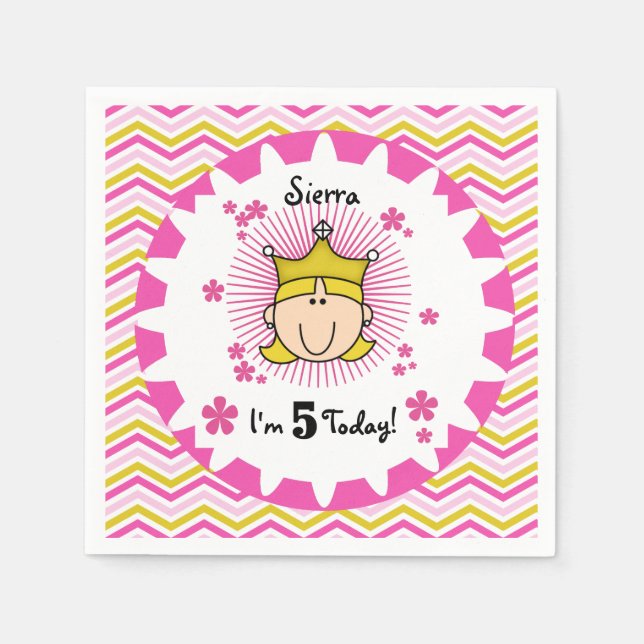Serviette En Papier Casquette Blond Princess 5e Anniversaire Papier (Devant)