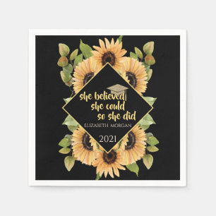 Serviette En Papier Casquette de diplômé pailletée Tournesols