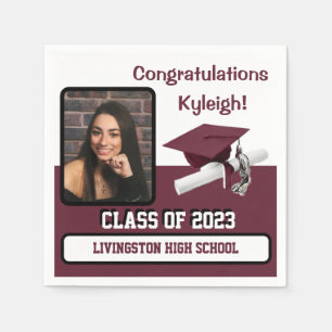 Serviette En Papier Casquette & Diplôme, Maron & White Graduation