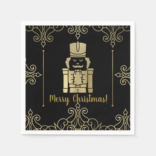 Serviette En Papier Casse-noisette élégant doré et noir pour fête de f (Devant)