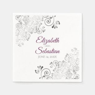 Serviette En Papier Cassis violet avec frites d'argent Mariage élégant