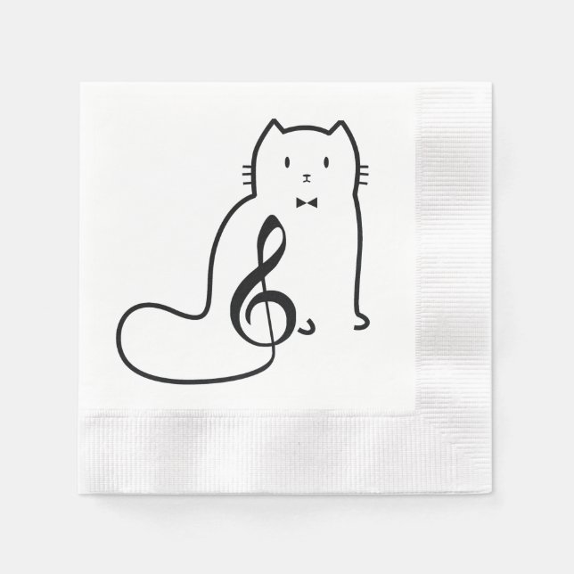 SERVIETTE EN PAPIER CAT ET MUSIQUE NOTE (Devant)