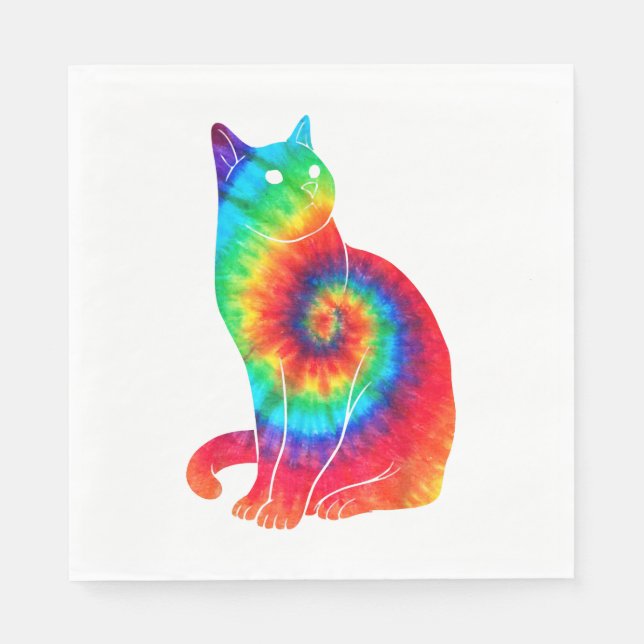 Serviette En Papier Cat Ocean Tie Dye Rainbow Hippie (Devant)