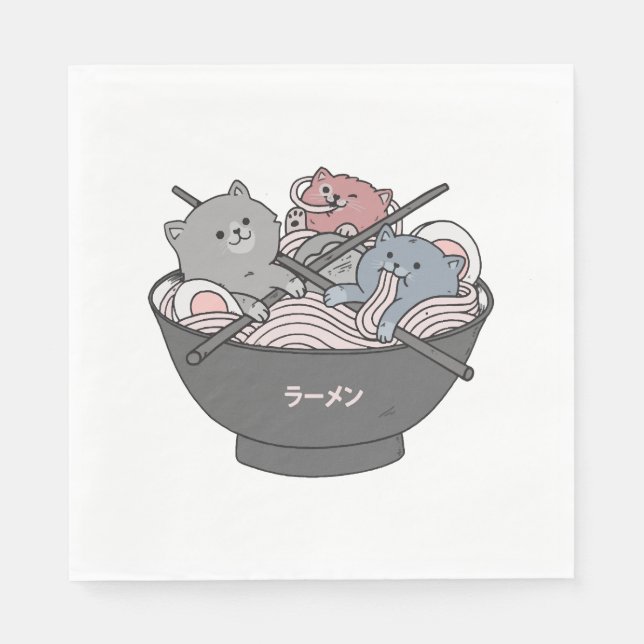 Serviette En Papier Cat Ramen Kawaii (Devant)