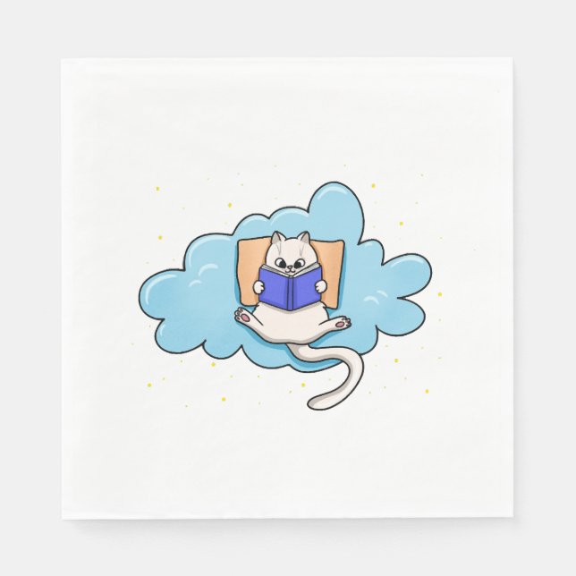 Serviette En Papier Cat Reading Book (Devant)