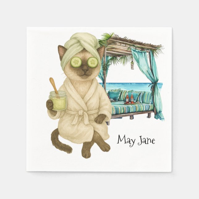 Serviette En Papier Cat Spa themed for Siamese Cat Lovers (Devant)