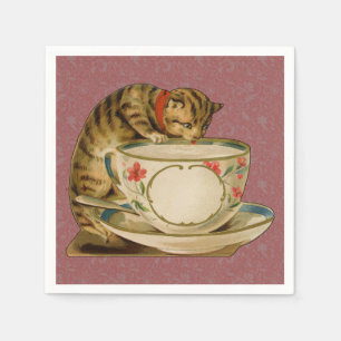 Serviette En Papier Cat Teacup Cute Vintage Victorien