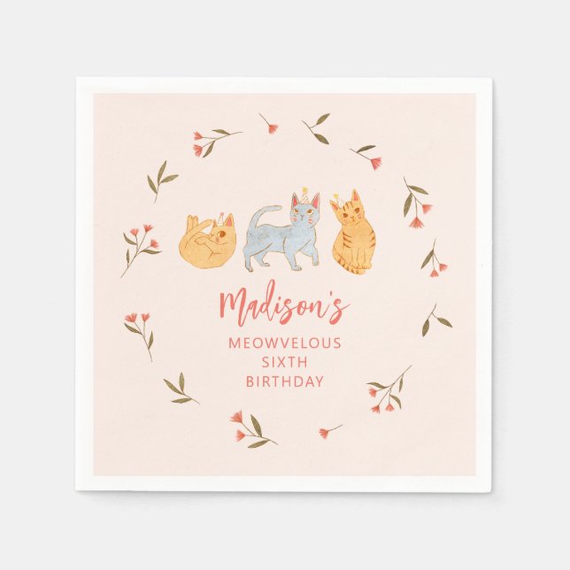Serviette En Papier Cat Thème Pink Anniversaire (Devant)