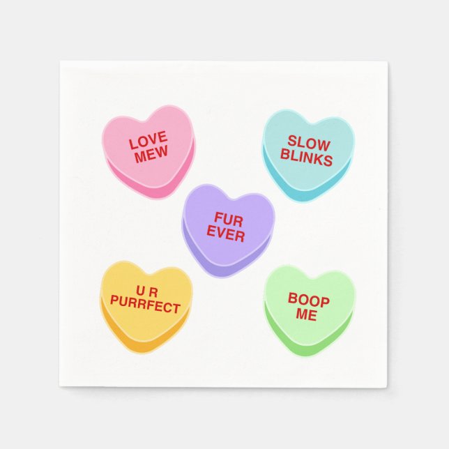 Serviette En Papier Cat Valentine Candy Coeurs Papier Napkin (Devant)