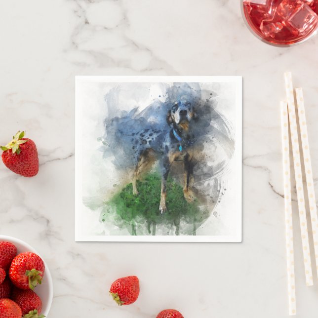 Serviette En Papier Catahoula léopard bleu en aquarelle (En situation)