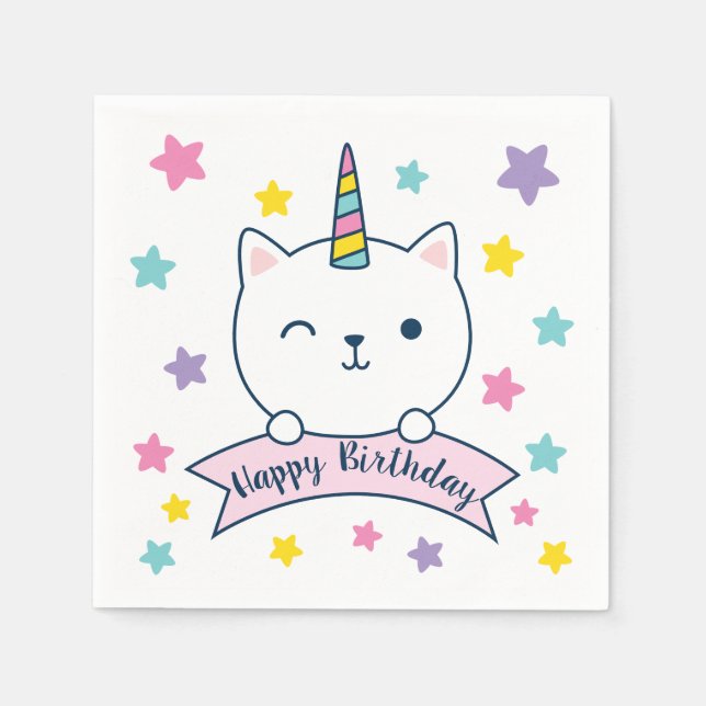Serviette En Papier Caticorne | Serviettes | Joyeux Anniversaire (Devant)