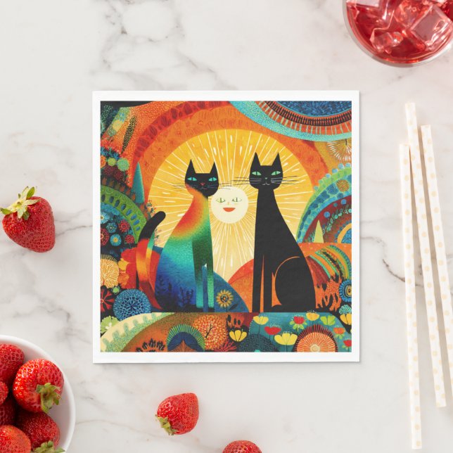 Serviette En Papier Cats on Bright and Colorful Background, (En situation)
