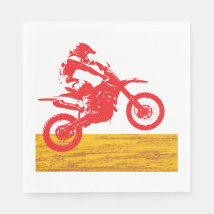 Serviette En Papier Cavalier de moto cross rouge en silhouette